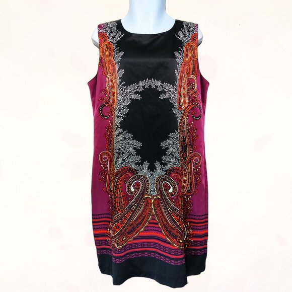 Dana Buchman Women Paisley Floral Print Lined Sleeveless Slit Midi Dress Size 14 - Picture 1 of 12
